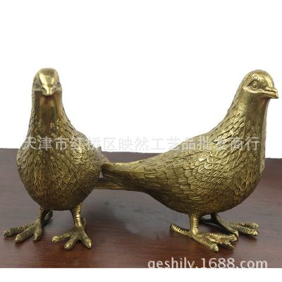 宇卓 纯铜鸽子风水铜器摆件一对 和平鸽家居装饰结婚礼品婚庆用品